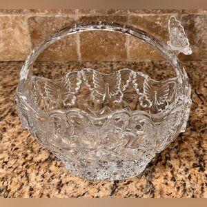 Bohemia Lead Crystal Cut Glass Butterfly Basket Czech Artist Design